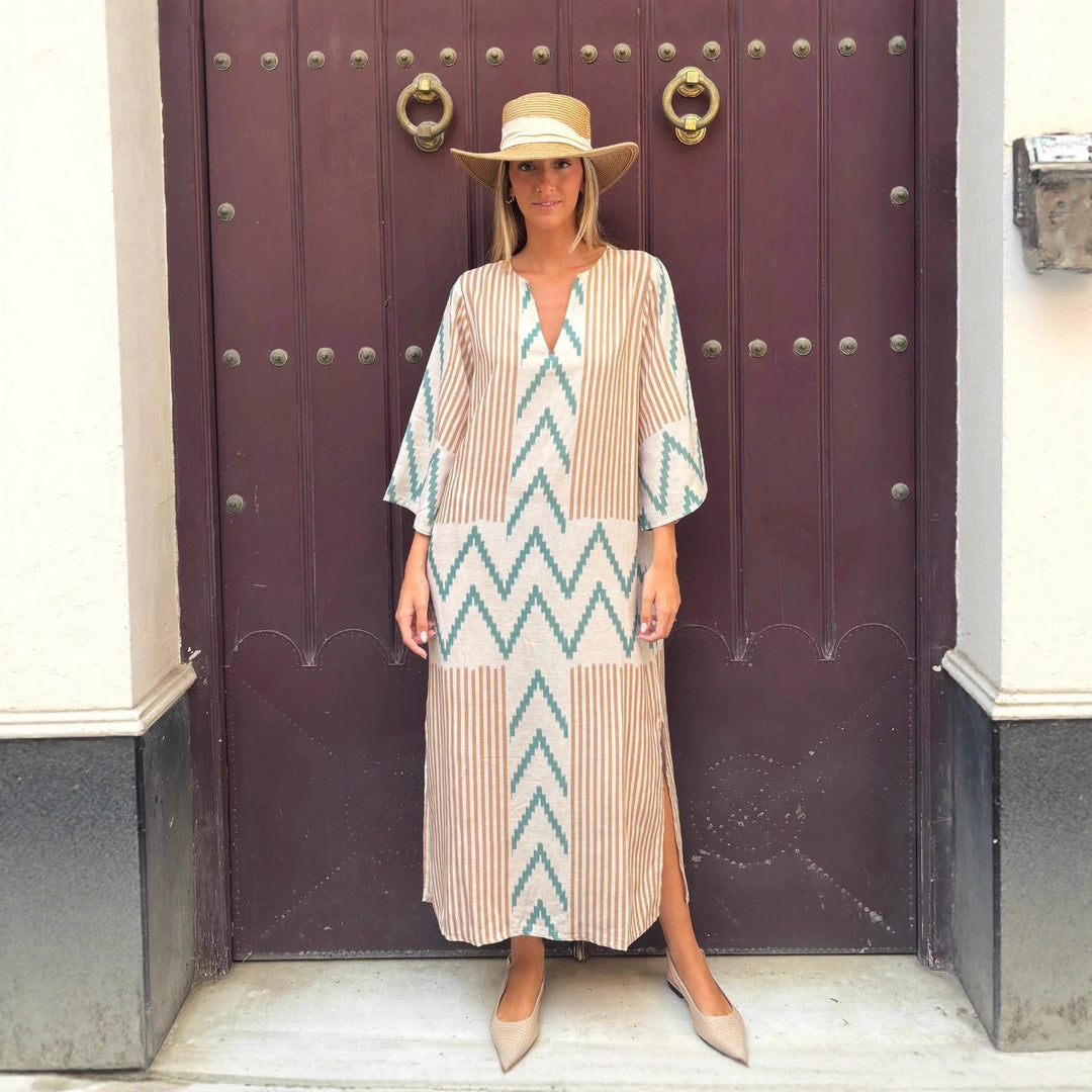 Damen Lässiges Maxikleid mit modernem Grafikdruck und seitlichen Schlitzen R&B