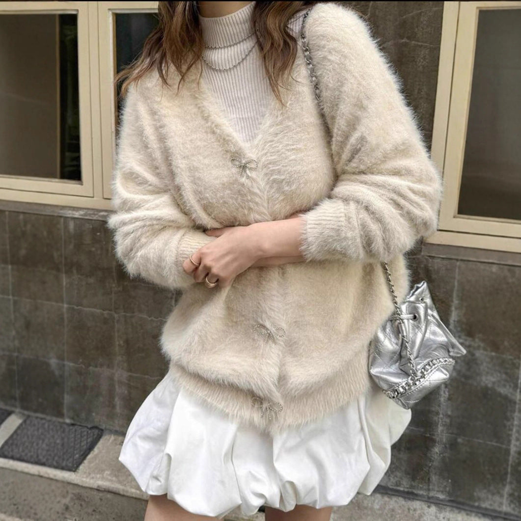 Damen Flauschiger Strick-Kardigan mit eleganten Knopfdetails R&B
