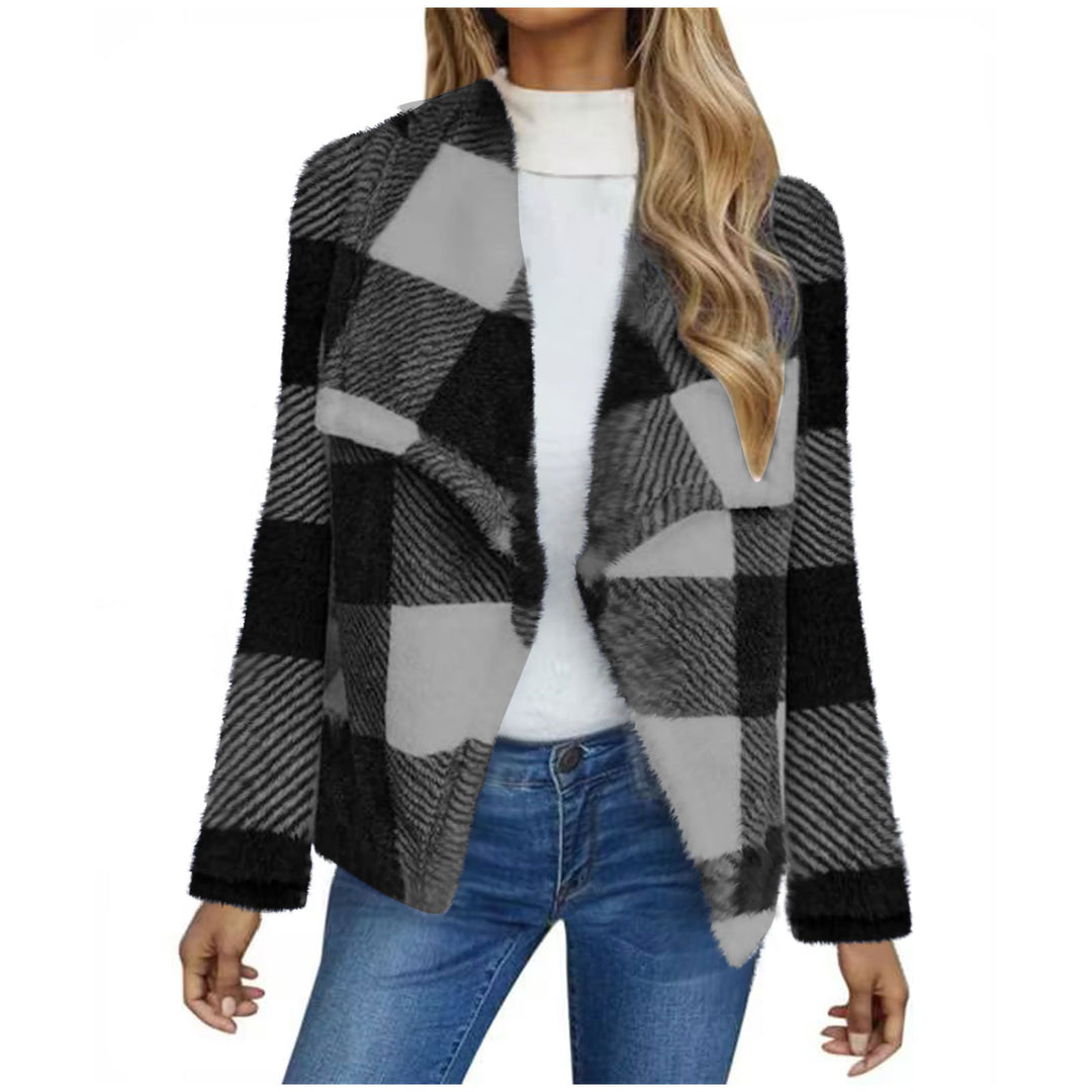 Damen Kuschelige Jacke im karierter Design R&B