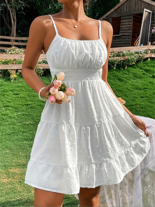 Damen Sommerkleid mit Rüschen und verstellbaren Spaghettiträgern R&B
