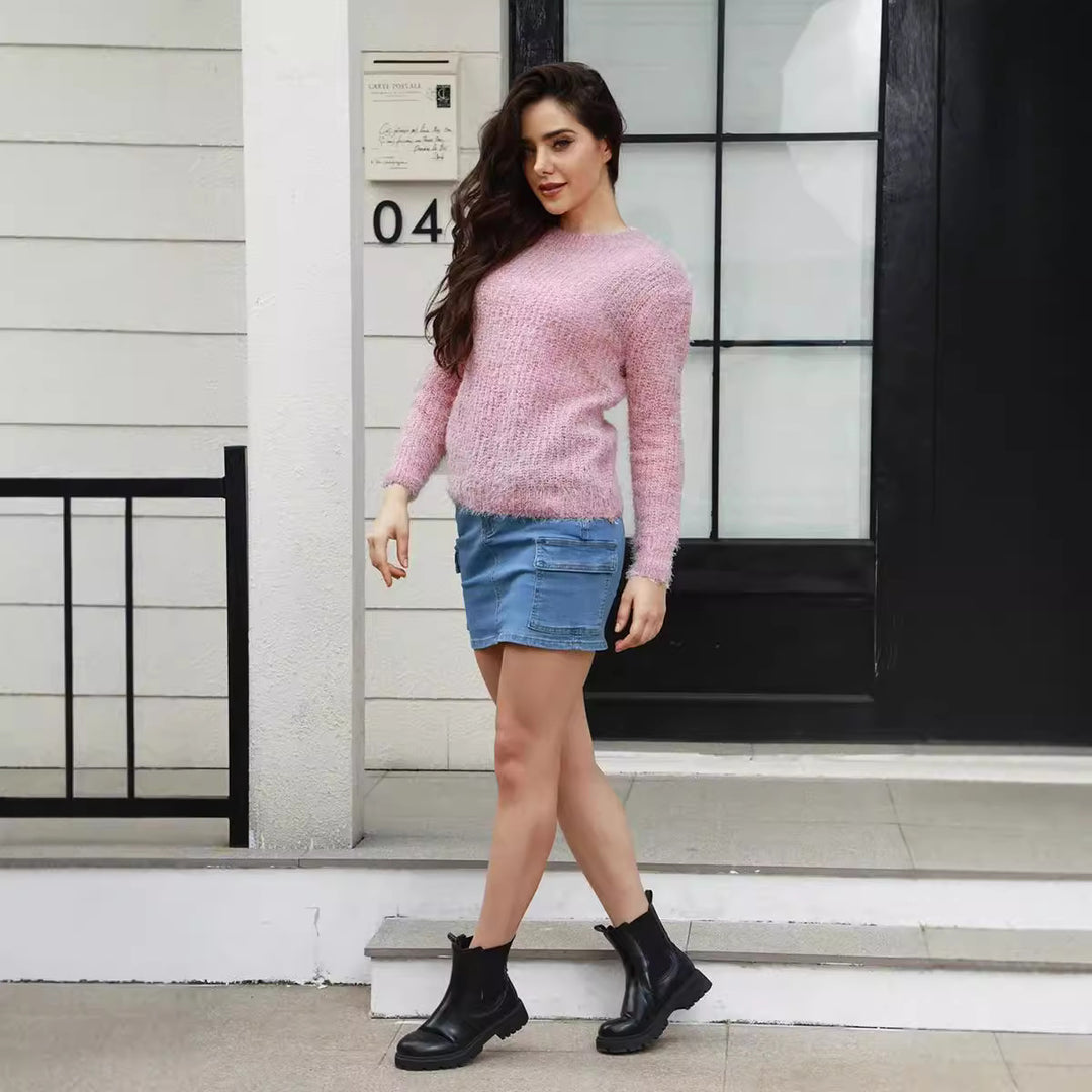 Damen Knit Pullover mit strukturiertem Gewebe und lässigem Schnitt R&B