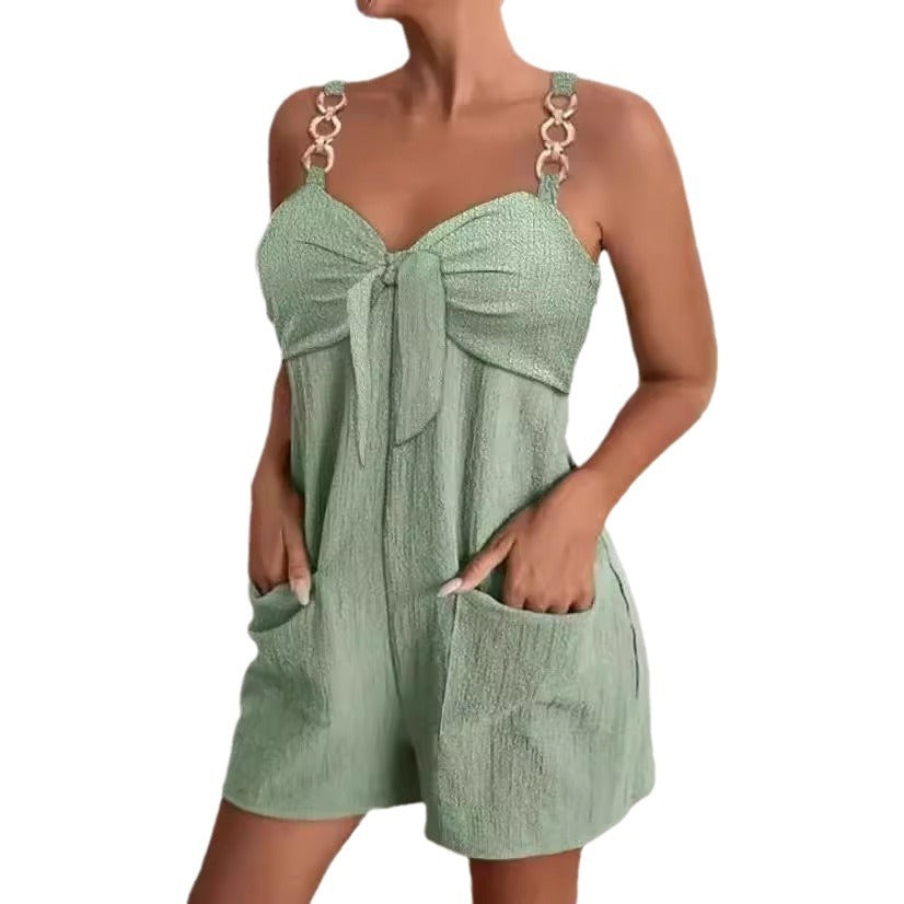 Damen Verspielter Sommer Jumpsuit mit dekorativen Trägern und Taschen R&B