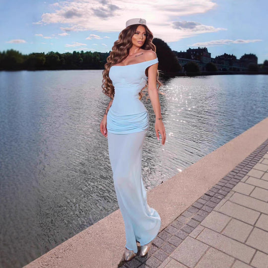 Damen Elegantes Maxikleid mit asymmetrischem Design und raffinierten Drapierungen R&B