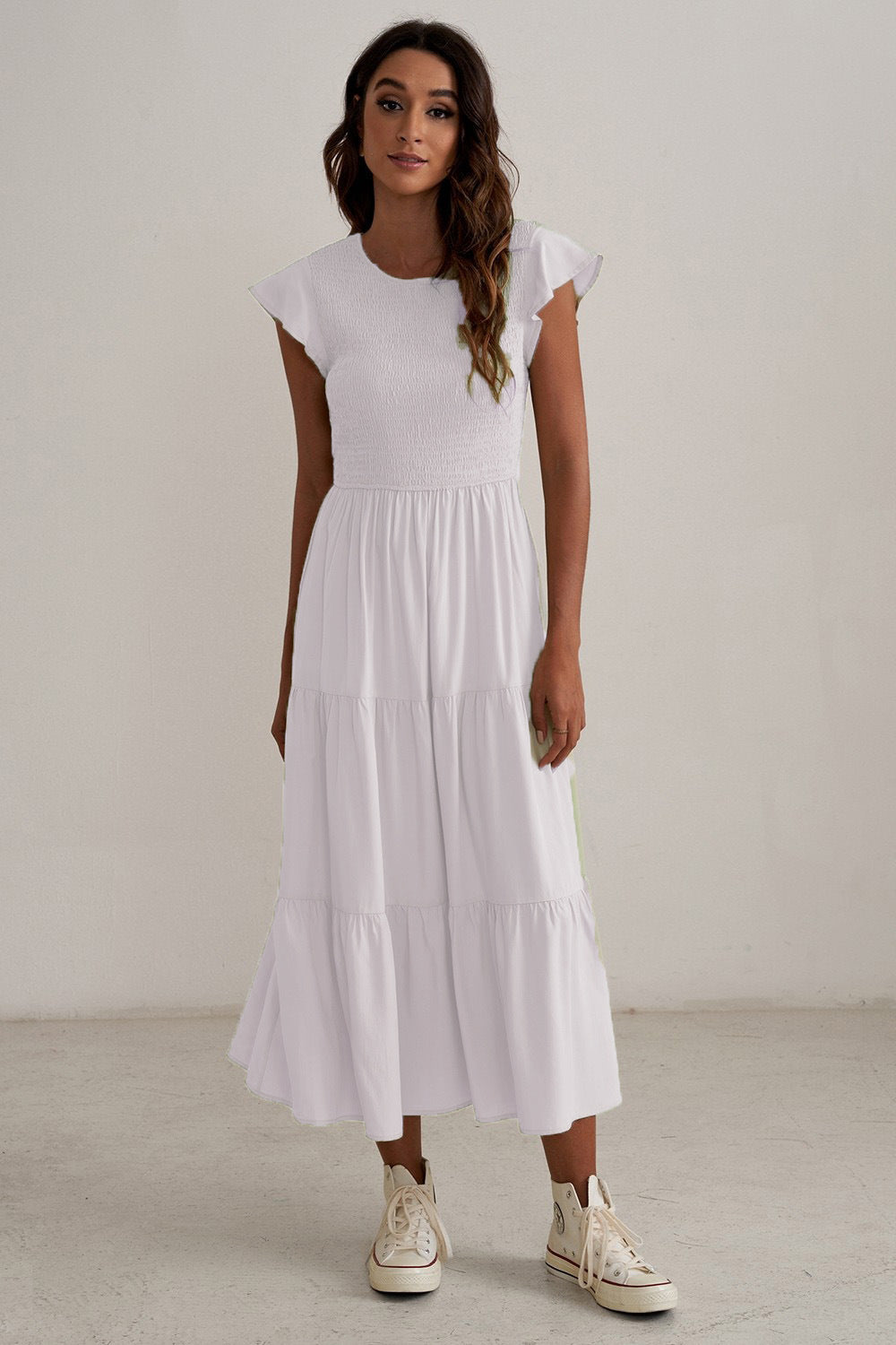 Damen Maxikleid mit voluminösen Rüschen und elastischem Rücken R&B