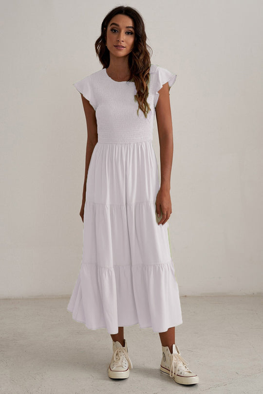 Damen Maxikleid mit voluminösen Rüschen und elastischem Rücken R&B