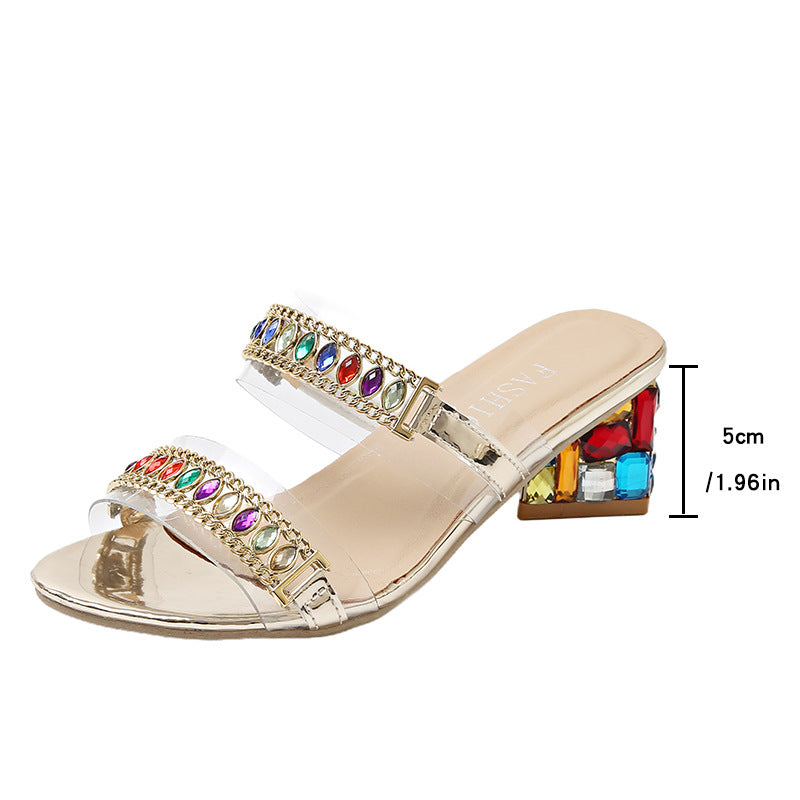 Damen Glamouröse Sandalen mit funkelnden Steindetails und transparenten Riemchen R&B