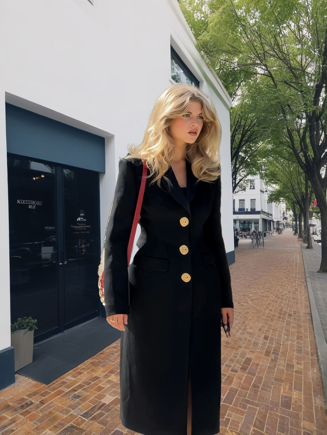 Damen Eleganter Langmantel mit goldenen Knöpfen und klassischem Schnitt R&B
