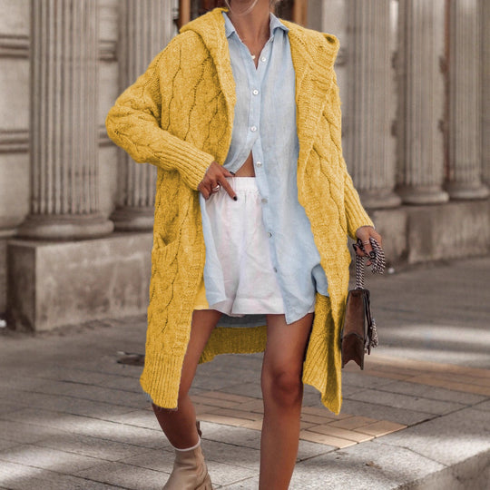 Damen Langstrickjacke mit modernem Zopfmuster und kuscheligem Innenfutter R&B