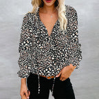 Damen Bluse mit Rüschendetails und tiefem V-Ausschnitt R&B
