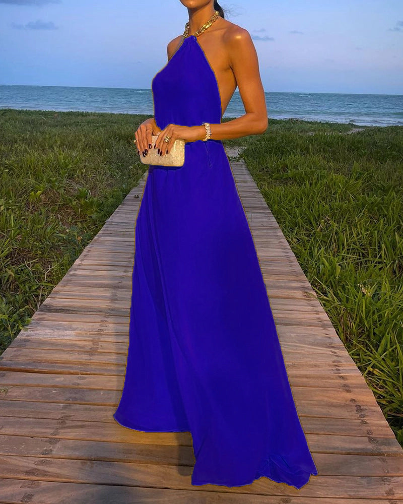 Damen Elegantes Maxikleid mit schmalem Halsband und fließendem Stoff R&B