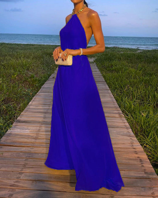 Damen Elegantes Maxikleid mit schmalem Halsband und fließendem Stoff R&B