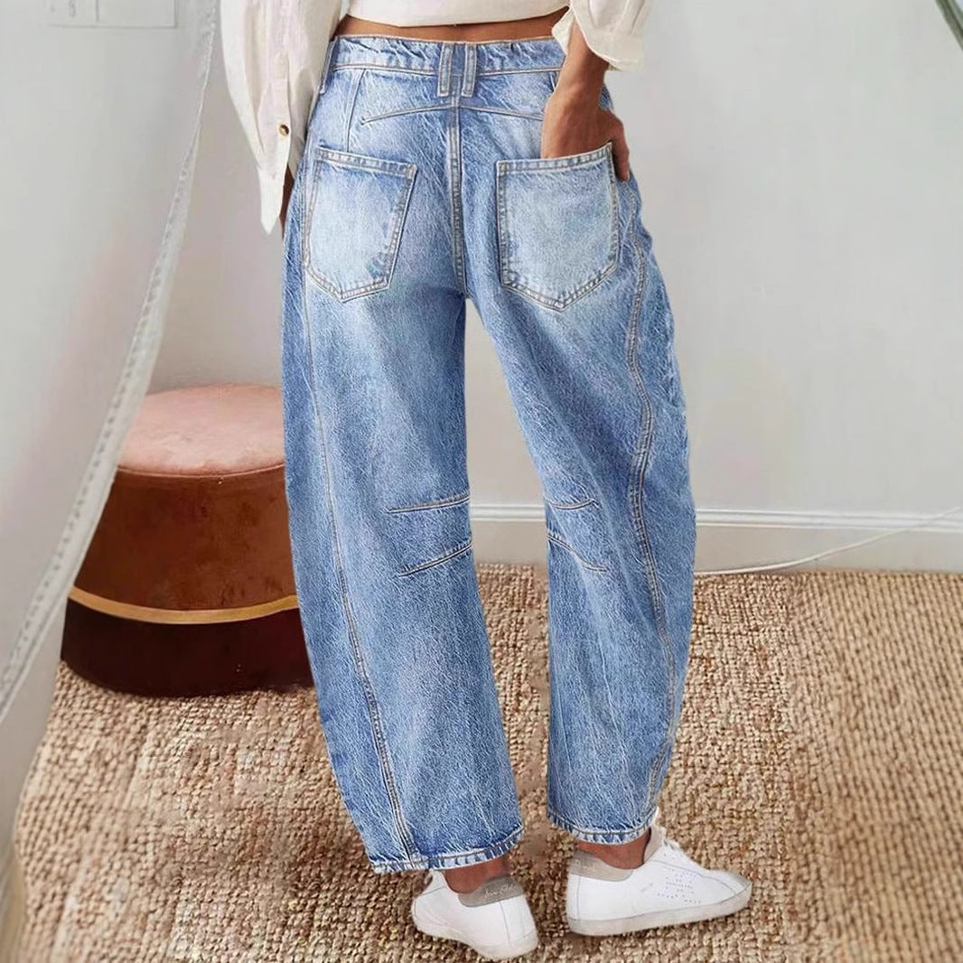 Damen Hoch Taillierte Baggy Jeans R&B