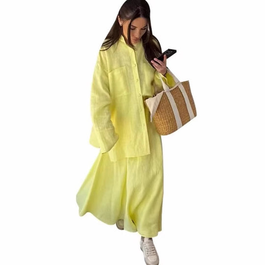 Damen Maxikleid mit weitem Schnitt und lässigem Hemdkragen R&B