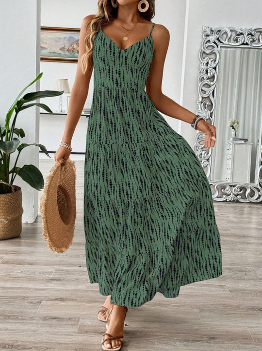 Damen Maxikleid mit elegantem V-Ausschnitt und tierischem Druck R&B