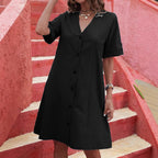 Damen Knielanges Hemdblusenkleid mit Knopfleiste und Kurzarm R&B