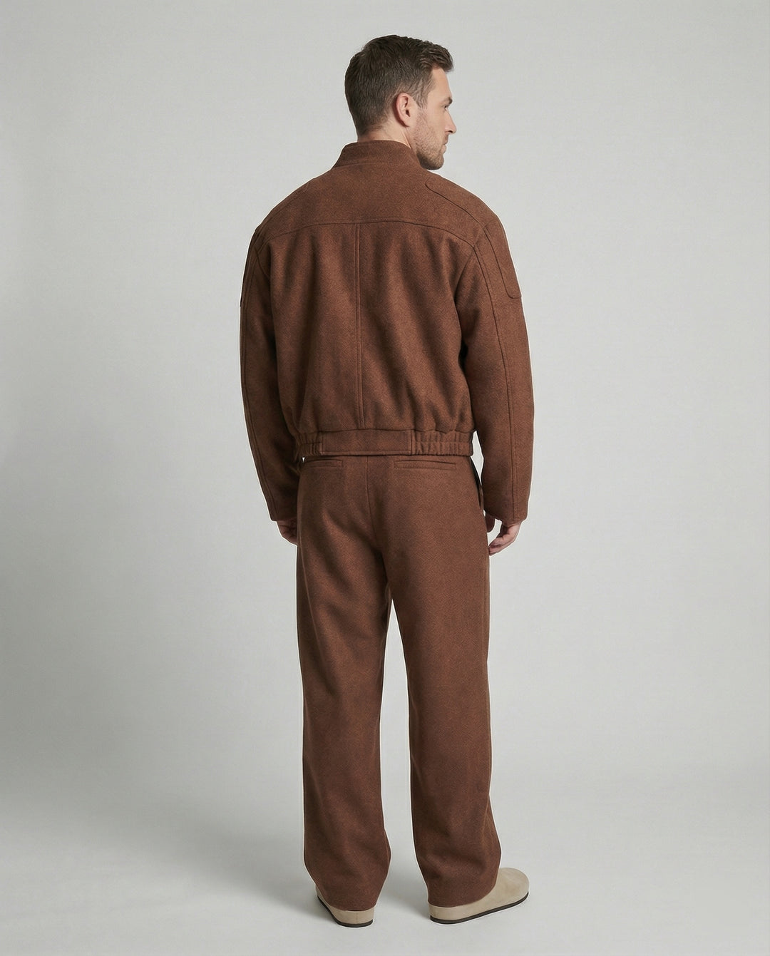 Herren kastig geschnittene Wollmix-Boxyjacke mit Stehkragen und verdecktem Reißverschluss R&B