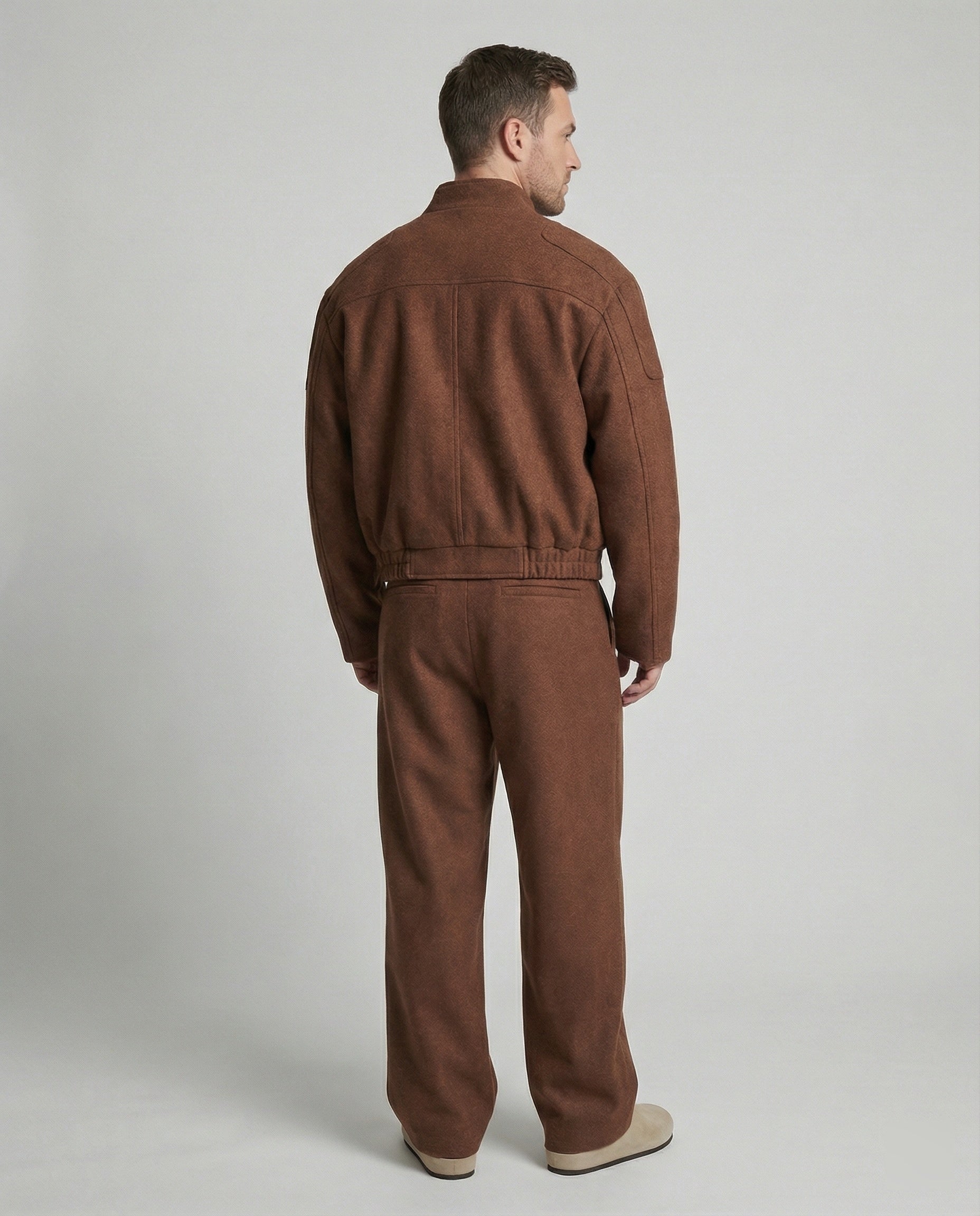 Herren kastig geschnittene Wollmix-Boxyjacke mit Stehkragen und verdecktem Reißverschluss R&B