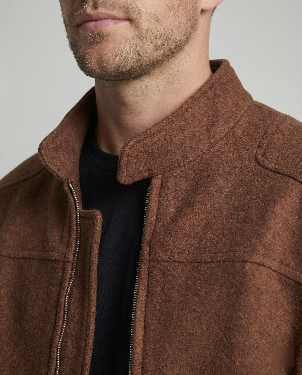 Herren kastig geschnittene Wollmix-Boxyjacke mit Stehkragen und verdecktem Reißverschluss R&B