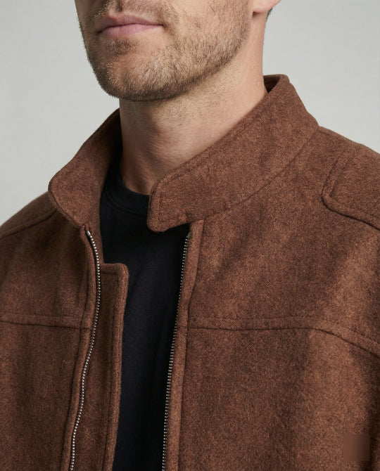 Herren kastig geschnittene Wollmix-Boxyjacke mit Stehkragen und verdecktem Reißverschluss R&B