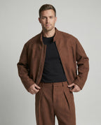 Herren kastig geschnittene Wollmix-Boxyjacke mit Stehkragen und verdecktem Reißverschluss R&B