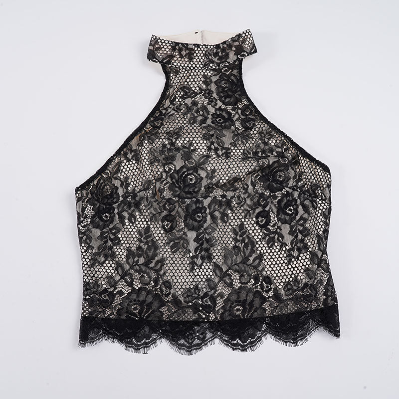 Damen Elegantes Spitzenoberteil mit hochgeschlossenem Design R&B