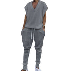 Damen lässiges Freizeit-Outfit mit strukturiertem Oberteil und bequemen Hosen R&B