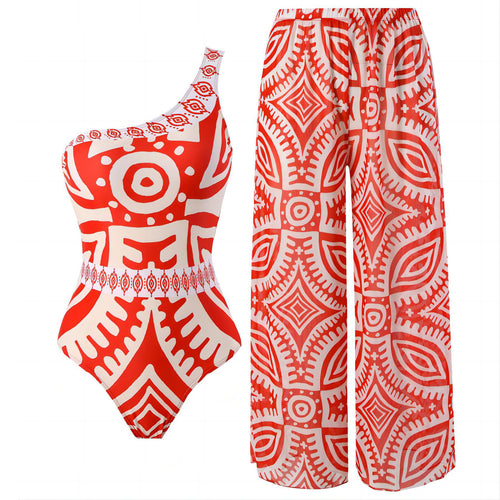 Damen Einteiler Badeanzug mit asymmetrischem Schnitt und eleganter Palazzo-Hose R&B