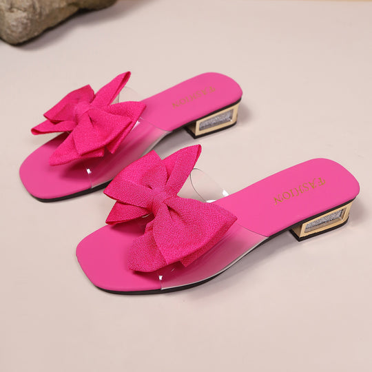 Damen Slippers mit modischem Schleifendesign und transparentem Riemen R&B
