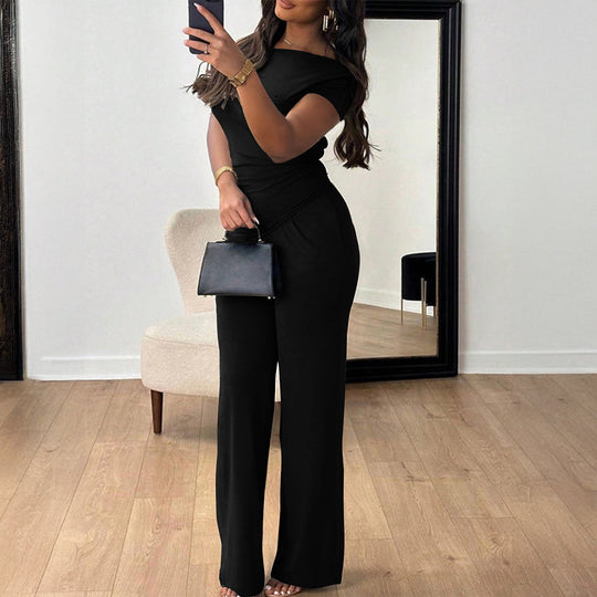 Damen Eleganter Overall mit Wickeldesign und weitem Bein R&B