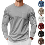 Herren Langarm-Henley-Shirt mit praktischer Brusttasche und modischen Knopfdetails R&B
