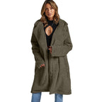 Damen Lange, flauschige Teddy-Jacke mit Revers R&B
