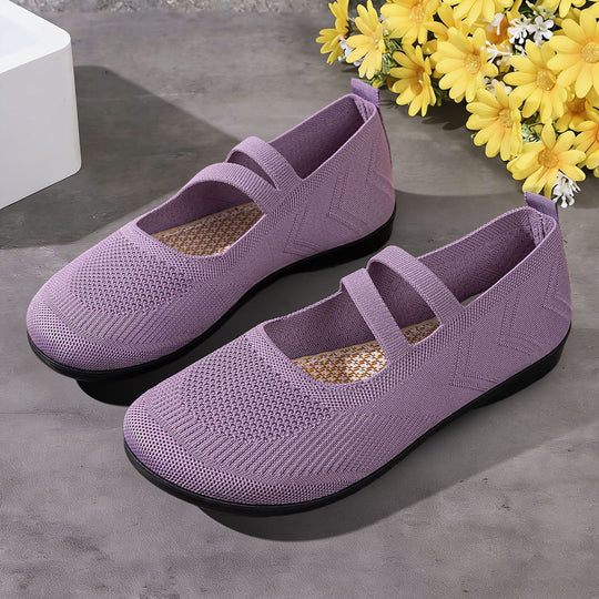 Damen bequeme Ballerinas mit elastischen Riemen und atmungsaktiver Mesh-Oberfläche R&B