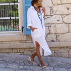 Damen Luftiges Strandkleid mit langen Ärmeln und praktischen Taschen R&B