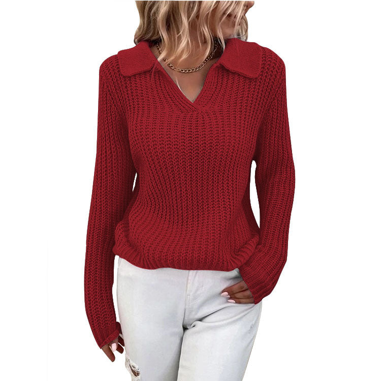 Damen Strickpullover mit schickem Kragen und lässigem Schnitt R&B