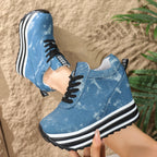 Damen Wedge-Sneaker im Denim-Look mit komfortablem Plateau R&B