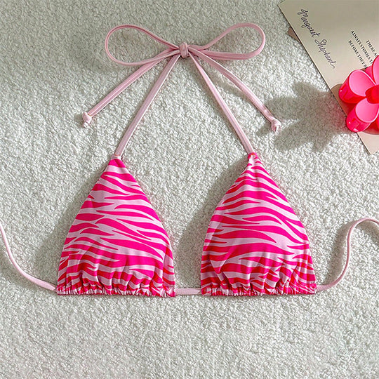 Damen Triangel-Bikini mit verspieltem Zebra-Muster und anpassbarem Halter R&B