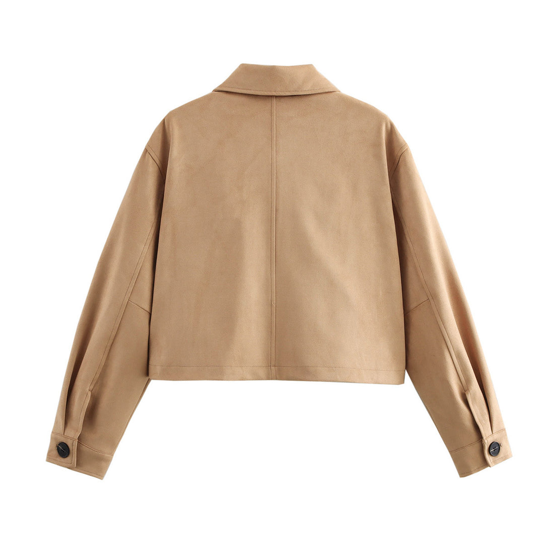 Damen cropped Wildlederjacke im lässigen Stil mit Druckknopfverschluss R&B