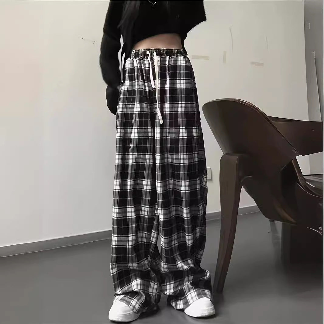 Damen weite Karohose mit Gummizug und anpassbarem Kordelzug R&B