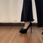 Damen elegante High Heel Plateau-Pumps mit Riemen und Schleifenapplikation R&B