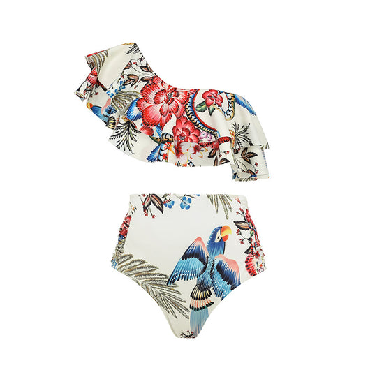 Damen Badeanzug-Set mit floralen Rüschen und taillierter Shorts R&B