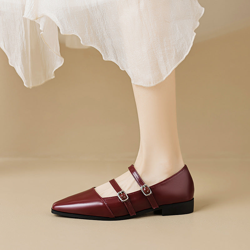 Damen elegante Ballerinas mit doppeltem Riemchen und modischen Schnallen
