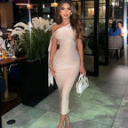 Damen Edles One-Shoulder-Kleid mit figurbetonter Silhouette und langen Ärmeln R&B