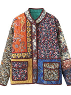 Damen gesteppte Patchworkjacke mit floralem Design und praktischen Taschen R&B