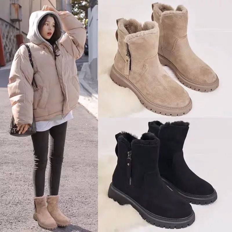 Damen kuschelige Winterstiefeletten mit rutschfester Laufsohle