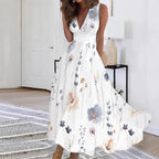 Damen Blumiges A-Linien Maxikleid mit V-Ausschnitt und eleganten Trägern R&B