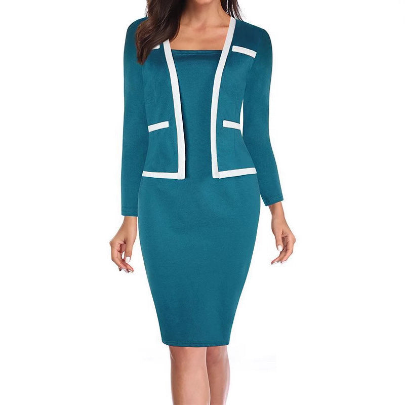 Damen Elegantes Wickelkleid mit Blazer-Overlay R&B
