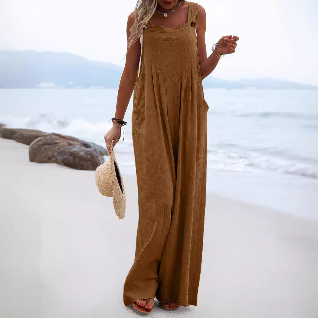 Damen luftiger Jumpsuit mit praktischen Taschen und verstellbaren Trägern R&B