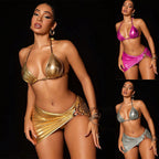 Damen Glänzendes Triangel-Bikini-Set mit Wickelrock R&B