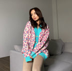 Damen Oversized Pullover mit Schulterdesign und lR&Bhaftem Leopardenmuster R&B