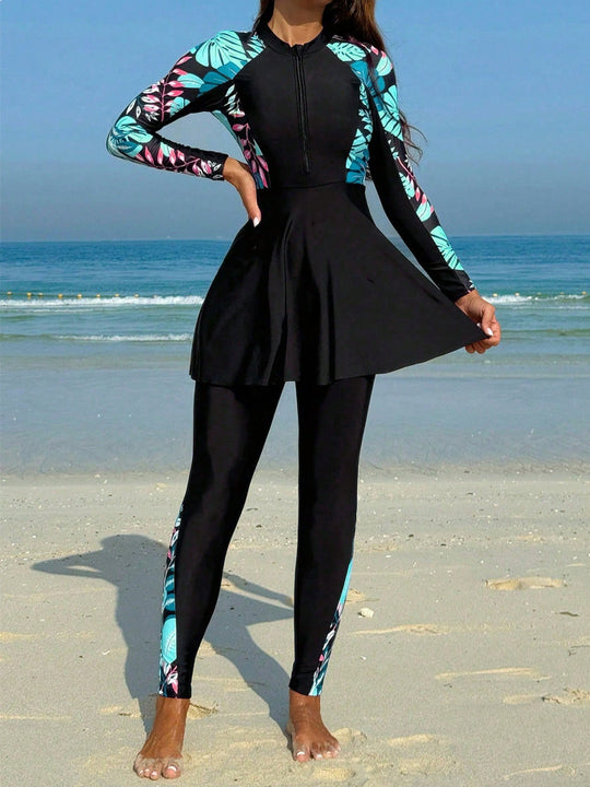 Damen Surfanzug mit Rockteil und langärmligem Design R&B